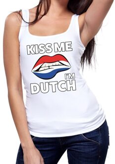 Bellatio Decorations Kiss me I am Dutch tanktop / mouwloos shirt wit dames L