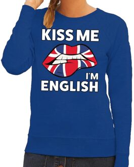 Bellatio Decorations Kiss me I am English sweater blauw dames 2XL