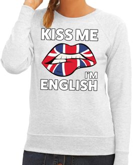 Bellatio Decorations Kiss me I am English sweater grijs dames XS