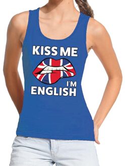 Bellatio Decorations Kiss me I am English tanktop / mouwloos shirt blauw dames S