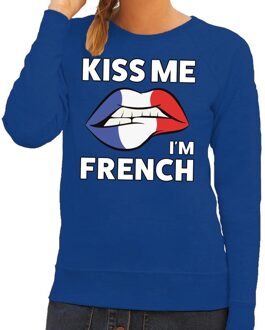 Bellatio Decorations Kiss me I am French sweater blauw dames 2XL