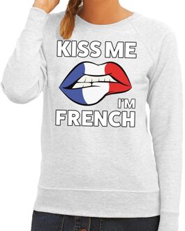 Bellatio Decorations Kiss me I am French sweater grijs dames 2XL