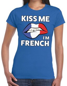 Bellatio Decorations Kiss me I am French t-shirt blauw dames 2XL