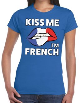 Bellatio Decorations Kiss me I am French t-shirt blauw dames M
