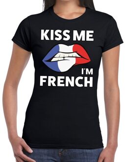 Bellatio Decorations Kiss me i am French t-shirt zwart dames XL