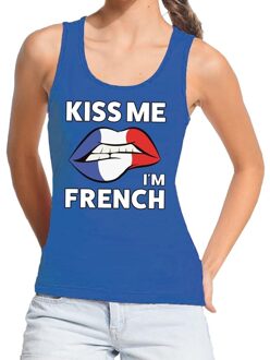Bellatio Decorations Kiss me I am French tanktop / mouwloos shirt blauw dames