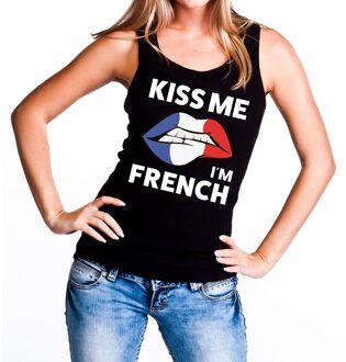 Bellatio Decorations Kiss me I am French tanktop / mouwloos shirt zwart dames XL