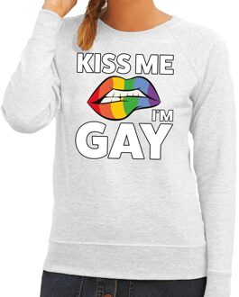 Bellatio Decorations Kiss me I am gay sweater grijs dames 2XL