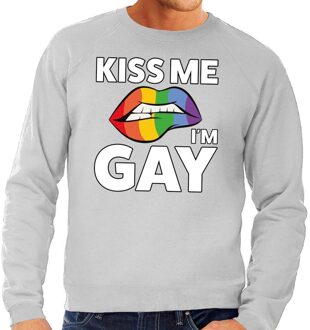 Bellatio Decorations Kiss me i am gay sweater shirt grijs voor heren 2XL