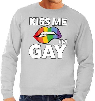 Bellatio Decorations Kiss me i am gay sweater shirt grijs voor heren