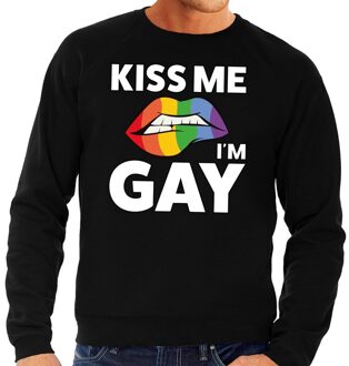 Bellatio Decorations Kiss me i am gay sweater shirt zwart voor heren 2XL