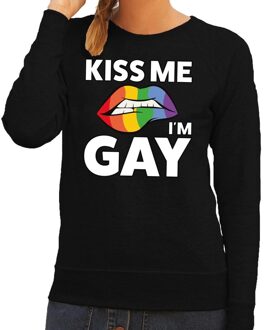 Bellatio Decorations Kiss me I am gay sweater zwart dames XS