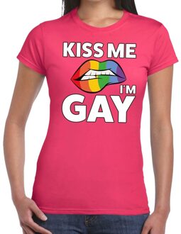 Bellatio Decorations Kiss me I am gay t-shirt roze dames 2XL