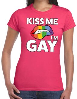 Bellatio Decorations Kiss me I am gay t-shirt roze dames M