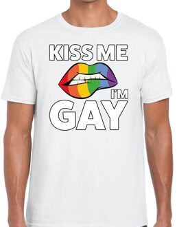 Bellatio Decorations Kiss me i am gay t-shirt wit voor heren L
