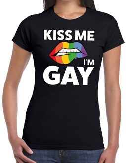 Bellatio Decorations Kiss me I am gay t-shirt zwart dames XL