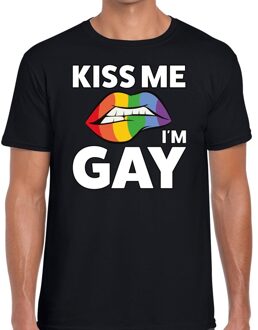 Bellatio Decorations Kiss me i am gay t-shirt zwart voor heren L