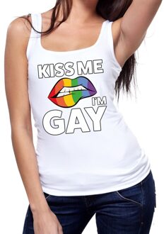 Bellatio Decorations Kiss me i am gay tanktop / mouwloos shirt wit voor dames L