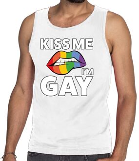 Bellatio Decorations Kiss me i am gay tanktop / mouwloos shirt wit voor heren 2XL