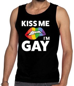 Bellatio Decorations Kiss me i am gay tanktop / mouwloos shirt zwart voor heren 2XL