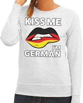 Bellatio Decorations Kiss me I am German sweater grijs dames 2XL