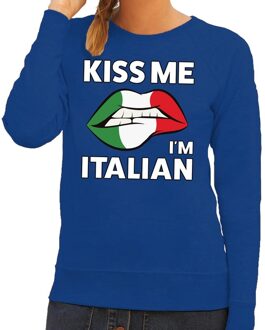 Bellatio Decorations Kiss me I am Italian sweater blauw dames 2XL