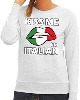 Bellatio Decorations Kiss me I am Italian sweater grijs dames XS