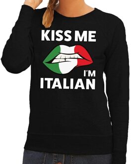 Bellatio Decorations Kiss me I am Italian sweater zwart dames XS