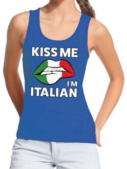 Bellatio Decorations Kiss me I am Italian tanktop / mouwloos shirt blauw dames XL