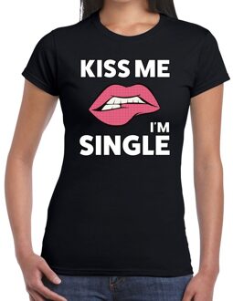Bellatio Decorations Kiss me i am single t-shirt zwart dames