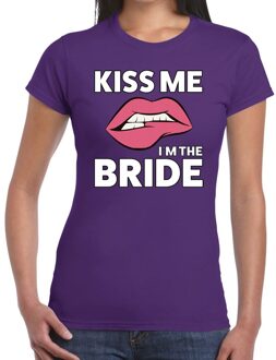 Bellatio Decorations Kiss me i am the bride t-shirt paars dames M