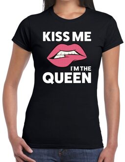 Bellatio Decorations Kiss me i am the Queen t-shirt zwart dames 2XL