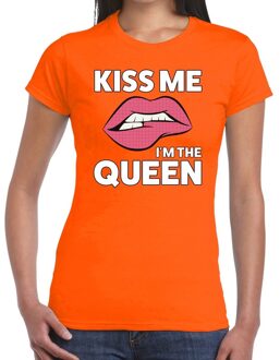 Bellatio Decorations Kiss me i'm the Queen t-shirt oranje dames - feest shirts dames S