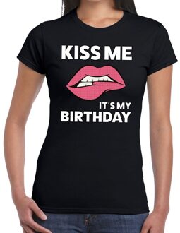 Bellatio Decorations Kiss me it is my birthday t-shirt zwart dames XS