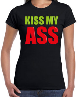 Bellatio Decorations Kiss my ass fun tekst t-shirt zwart dames