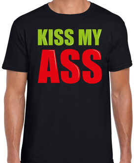Bellatio Decorations Kiss my ass fun tekst t-shirt zwart heren