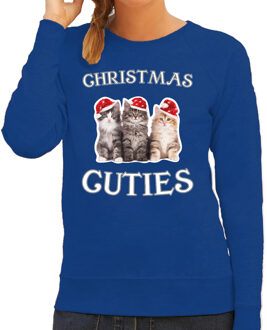 Bellatio Decorations Kitten Kerst sweater / outfit Christmas cuties blauw voor dames