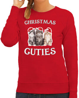 Bellatio Decorations Kitten Kerst sweater / outfit Christmas cuties rood voor dames