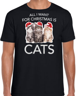 Bellatio Decorations Kitten Kerst t-shirt / outfit All i want for Christmas is cats zwart voor heren