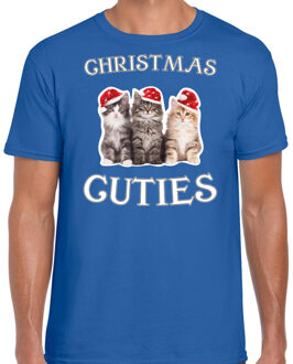 Bellatio Decorations Kitten Kerst t-shirt / outfit Christmas cuties blauw voor heren
