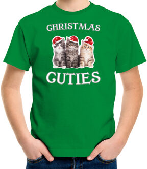 Bellatio Decorations Kitten Kerst t-shirt / outfit Christmas cuties groen voor kinderen