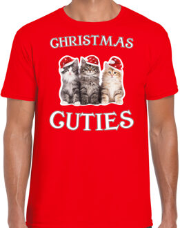 Bellatio Decorations Kitten Kerst t-shirt / outfit Christmas cuties rood voor heren