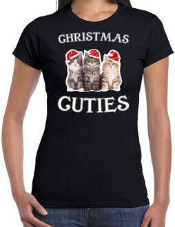 Bellatio Decorations Kitten Kerst t-shirt / outfit Christmas cuties zwart voor dames