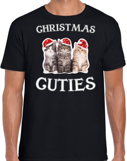 Bellatio Decorations Kitten Kerstshirt / Kerst t-shirt Christmas cuties zwart voor heren - Kerstkleding / Christmas outfit XS