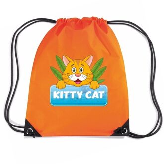 Bellatio Decorations Kitty Cat poezen trekkoord rugzak / gymtas oranje voor kinderen - Gymtasje - zwemtasje