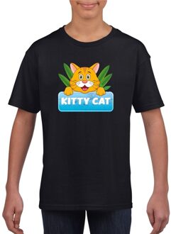 Bellatio Decorations Kitty Cat t-shirt zwart voor kinderen - unisex - katten / poezen shirt XS (110-116)