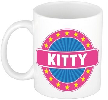 Bellatio Decorations Kitty voornaam koffiemok - beker - wit/roze - 300 ml - Cadeau - Dames - Collega - Moederdag Multi