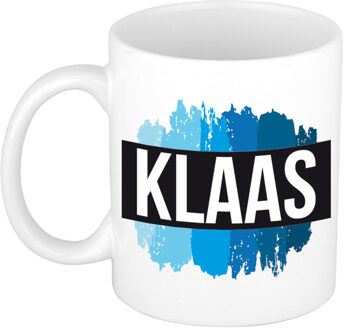 Bellatio Decorations Klaas naam cadeau koffie mok - beker - met blauw verfstrepen - Cadeau collega - vaderdag