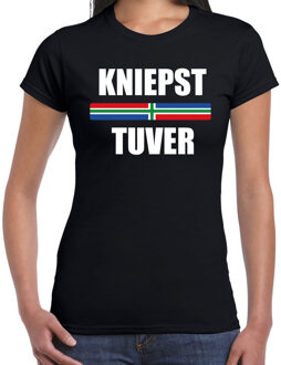 Bellatio Decorations Kniepst tuver met vlag Groningen t-shirts Gronings dialect zwart voor dames 2XL