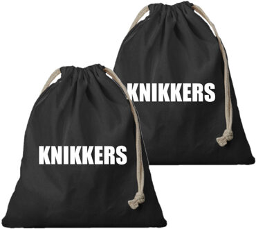 Bellatio Decorations Knikkerzak - 2x - zwart - bedrukt - voor jongens en meisjes - katoen - Opbergzakje knikkers